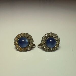 Vintage Screw Back Earrings With Moonstones and surrounded by rhinestone’s